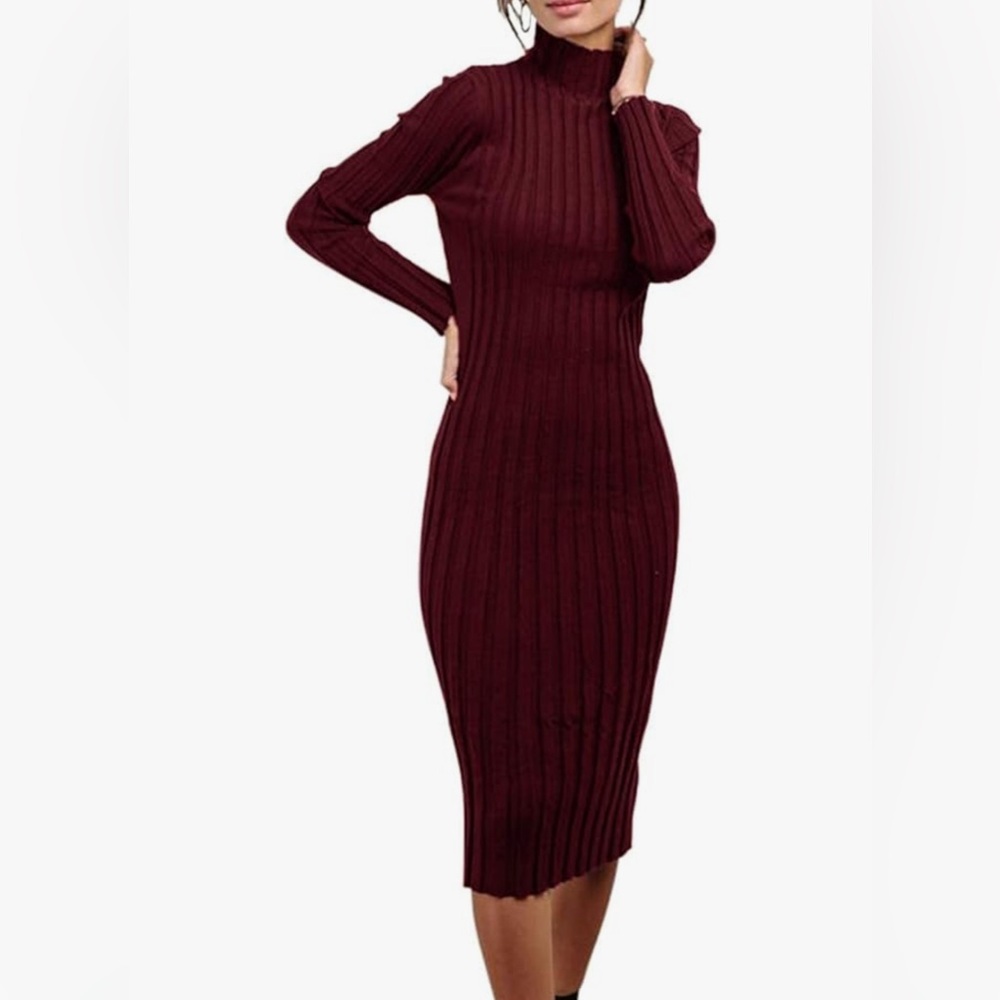Maroon Ribbed Bodycon Dress